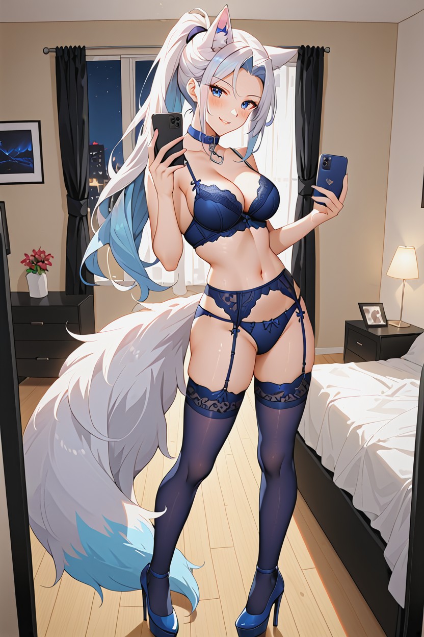 苗条, Blue Garter Belt, Big Blue Eyes AI兽人黄片