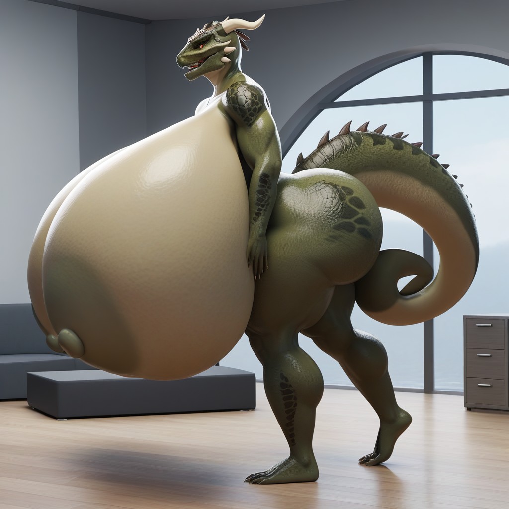 Full Body, Anthro Lizard, Breasts As Tall As She Is Furry IA