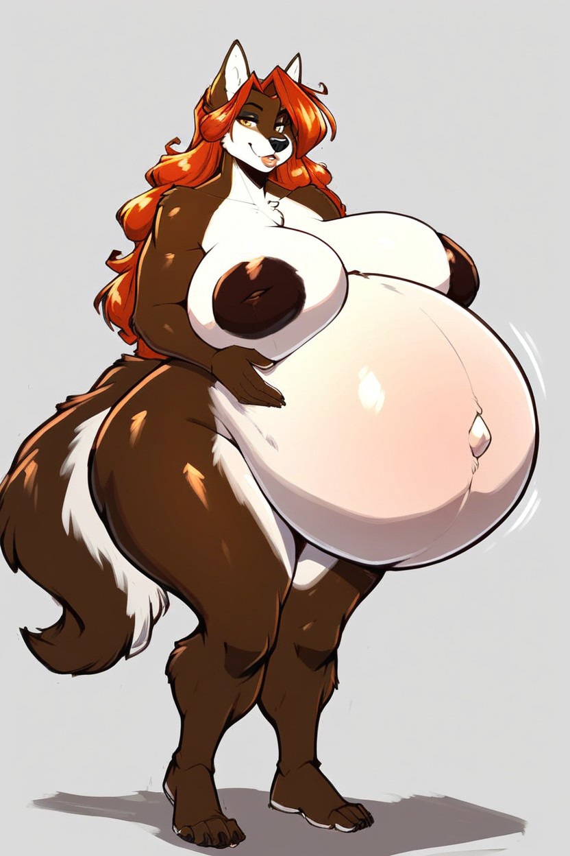 Hyper Pregnant Belly, Wolf, Muslos Gruesos Furry IA