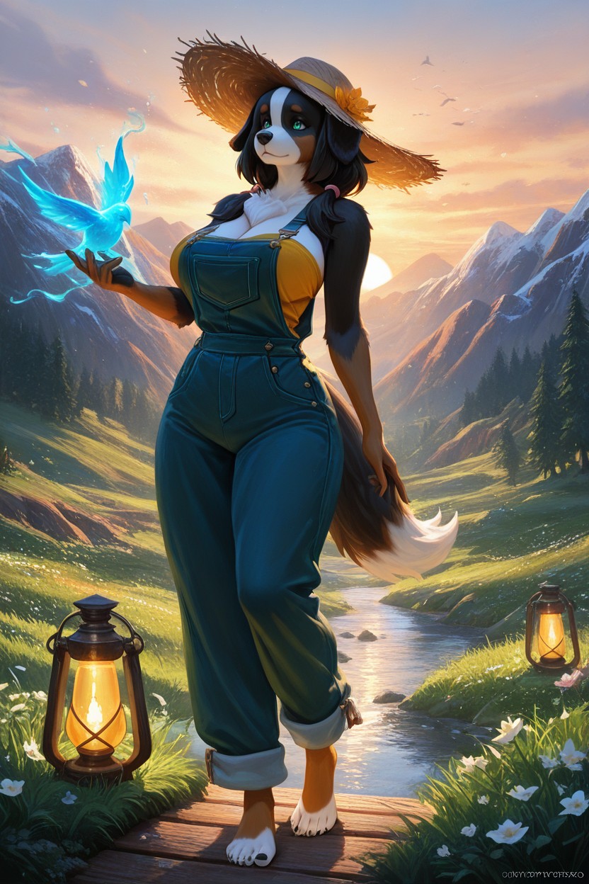 No Ears, Fully Furry, Anthropomorphic Bernese Mountain Dog Woman Furry IA