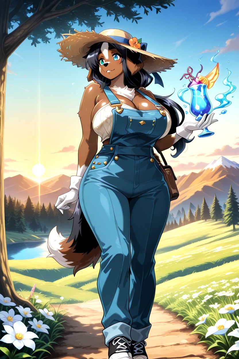 Full Body Character Dominant In Scene, Long Fluffy Tricolor Fur, Brazilian Furry AI Porn