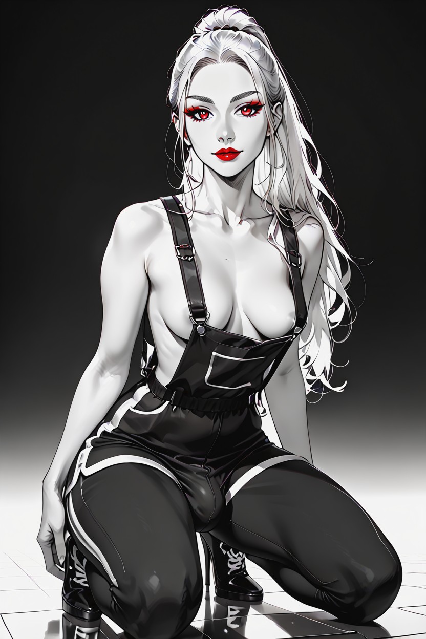 Low-tied Long Hair, Mirrored Glass Floor, Dynamic Modelling Tilted Shoulders Quarter-side Angle Crouching Kneeling Furry AI Porn