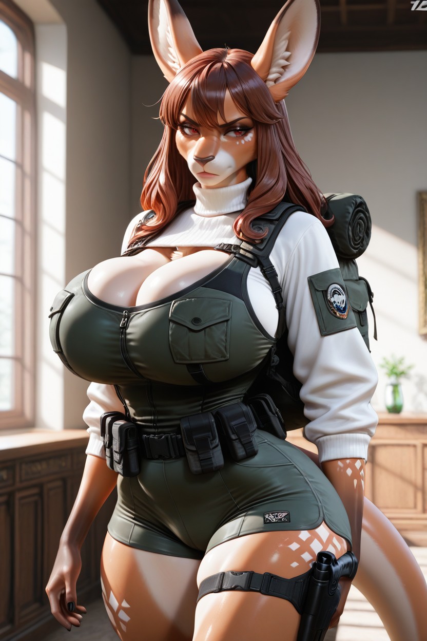 Direct Gaze, Large Pointed Ears, Tan Fur Furry AI Porn