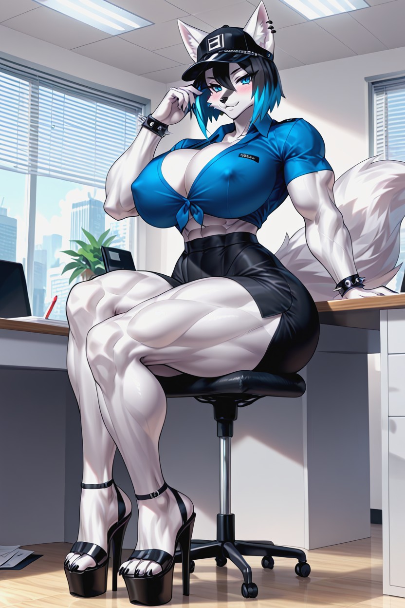 Body, White Fox, Colossal Hyper Spherical Breasts Furry AI Porn