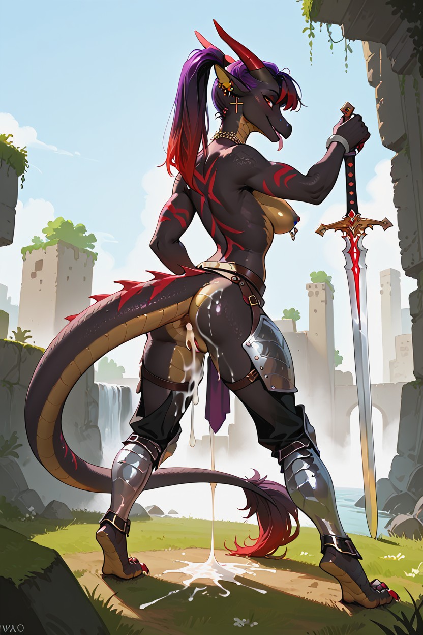 Bright Purple Belly Part, Western Dragon Legs, Holding Sword Furry AI Porn