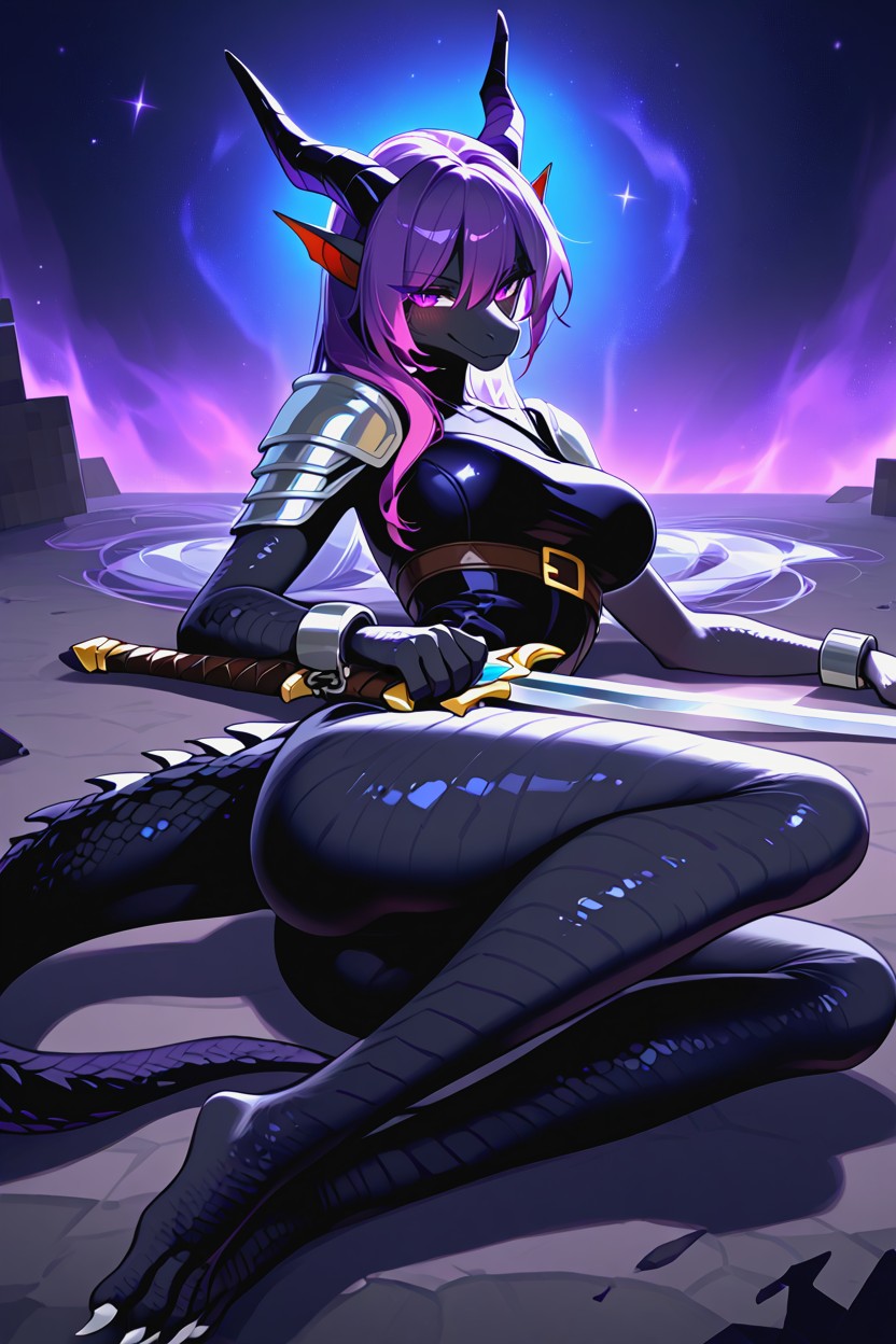Purple Eyes, Purple Hair, Western Dragon Legs Furry IA