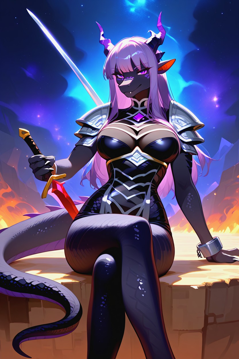 Purple Hair, 25+, Sword Lying On Hips AI兽人黄片