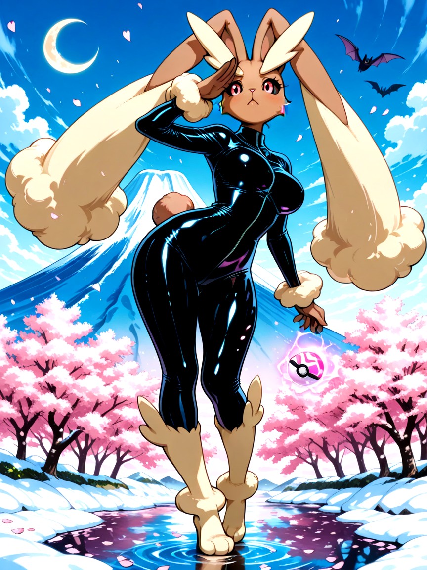 Stylized Mount Fuji Silhouette In Background, Silky Brown Fur With Warm Undertones, Confident Forward‑ Pose Porno IA Furry