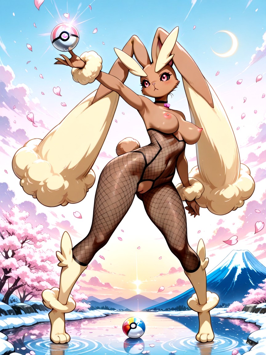 Exposed Pussy, Atmospheric Depth, Stylized Mount Fuji Silhouette In Background Porno IA Furry