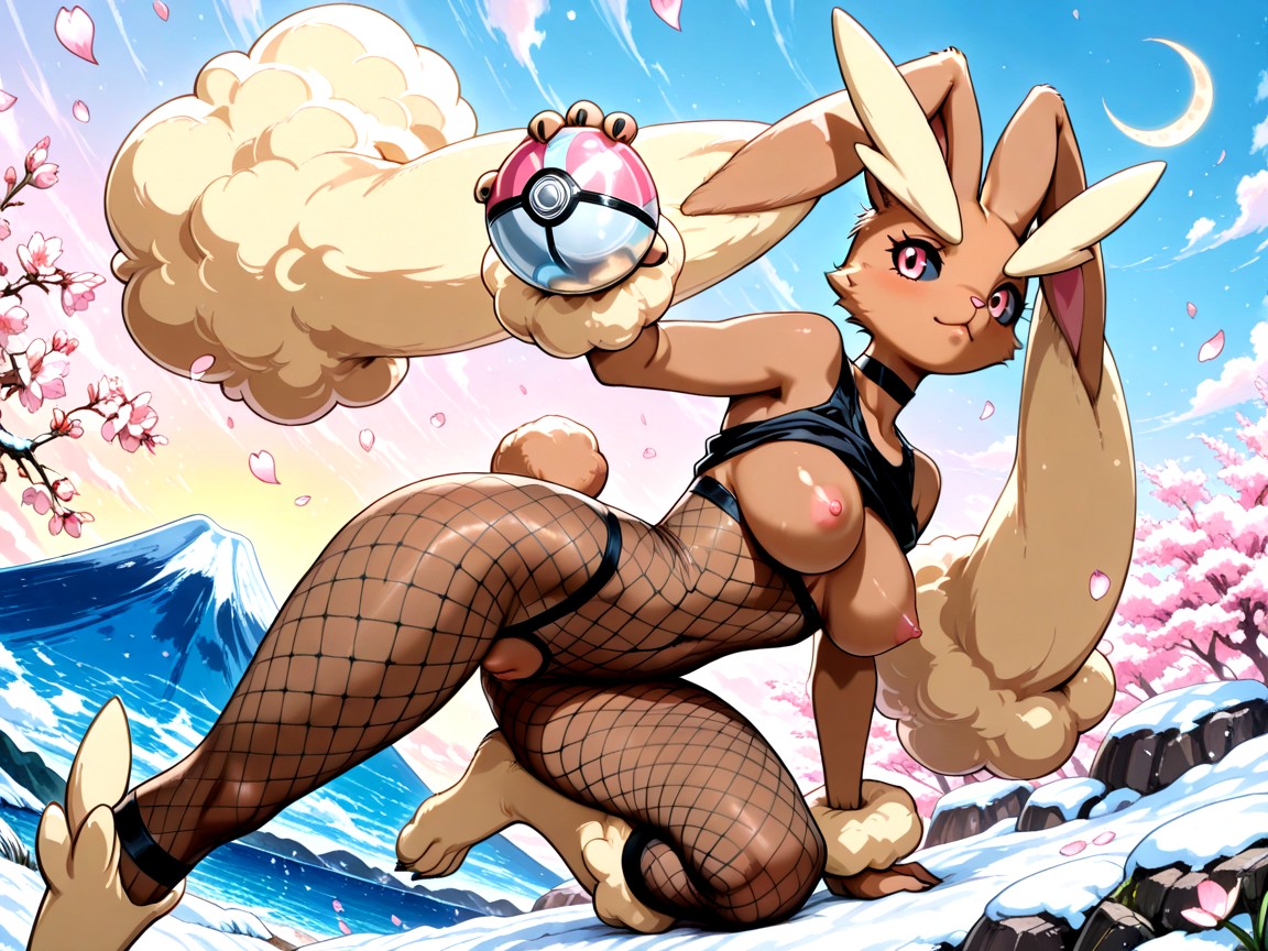 Fluffy Wrist And Ankle Tufts With Texture, Delicate Pink Petals With Soft Translucency, Yeux Roses Porno IA Furry