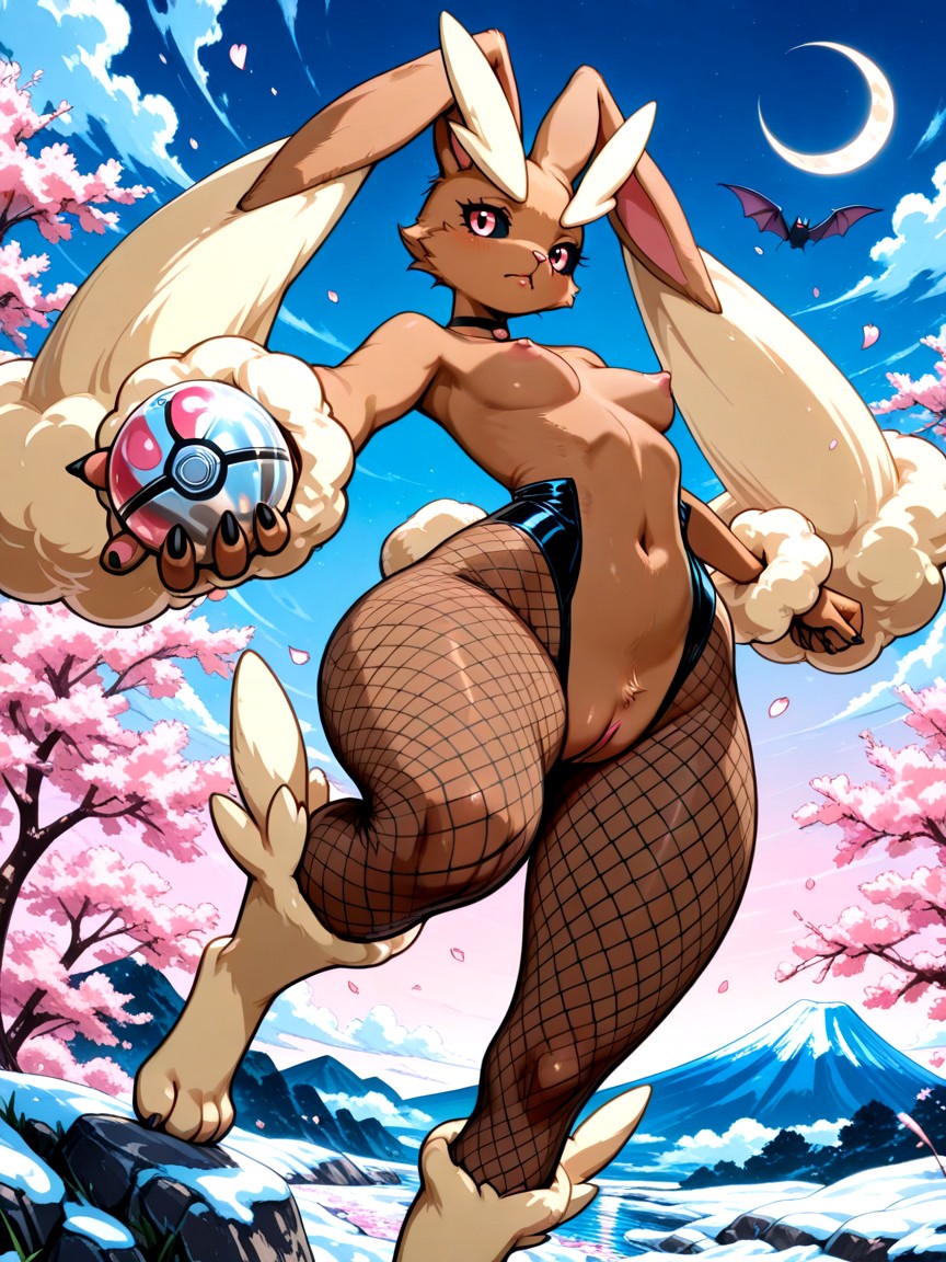Crescent Moon Glowing Faintly, Cell Shading, Delicate Pink Petals With Soft Translucency Porno IA Furry