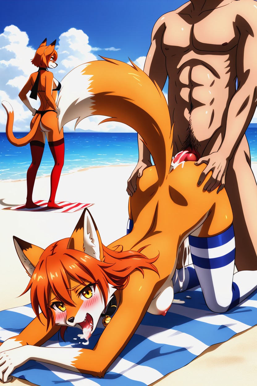 Skinny, Grabbing Tail, Wearing Striped Tights Furry AI Porn
