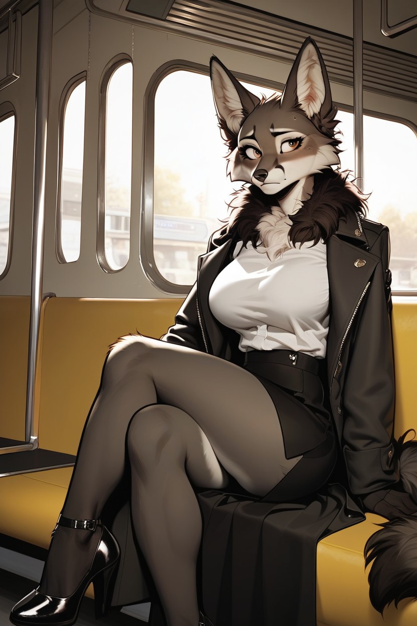 Sitting, Coat, Showing Teeths Furry AI Porn