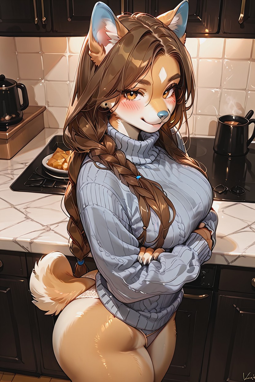 Gold Eyes, Light Blue Nose, Tight Furry AI Porn