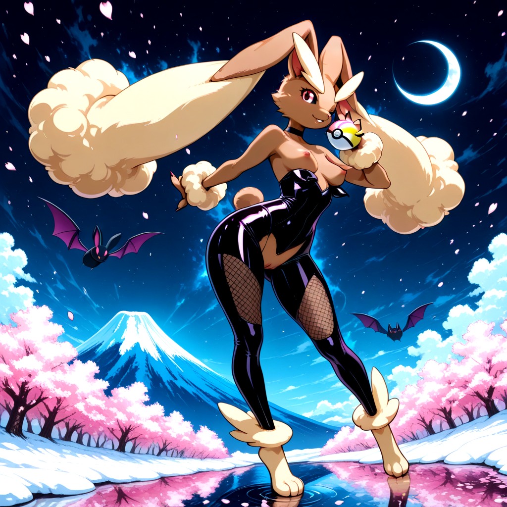 Stylized Mount Fuji Silhouette In Background, Lopunny From Pokemon, Clitoris Furry AI Porn