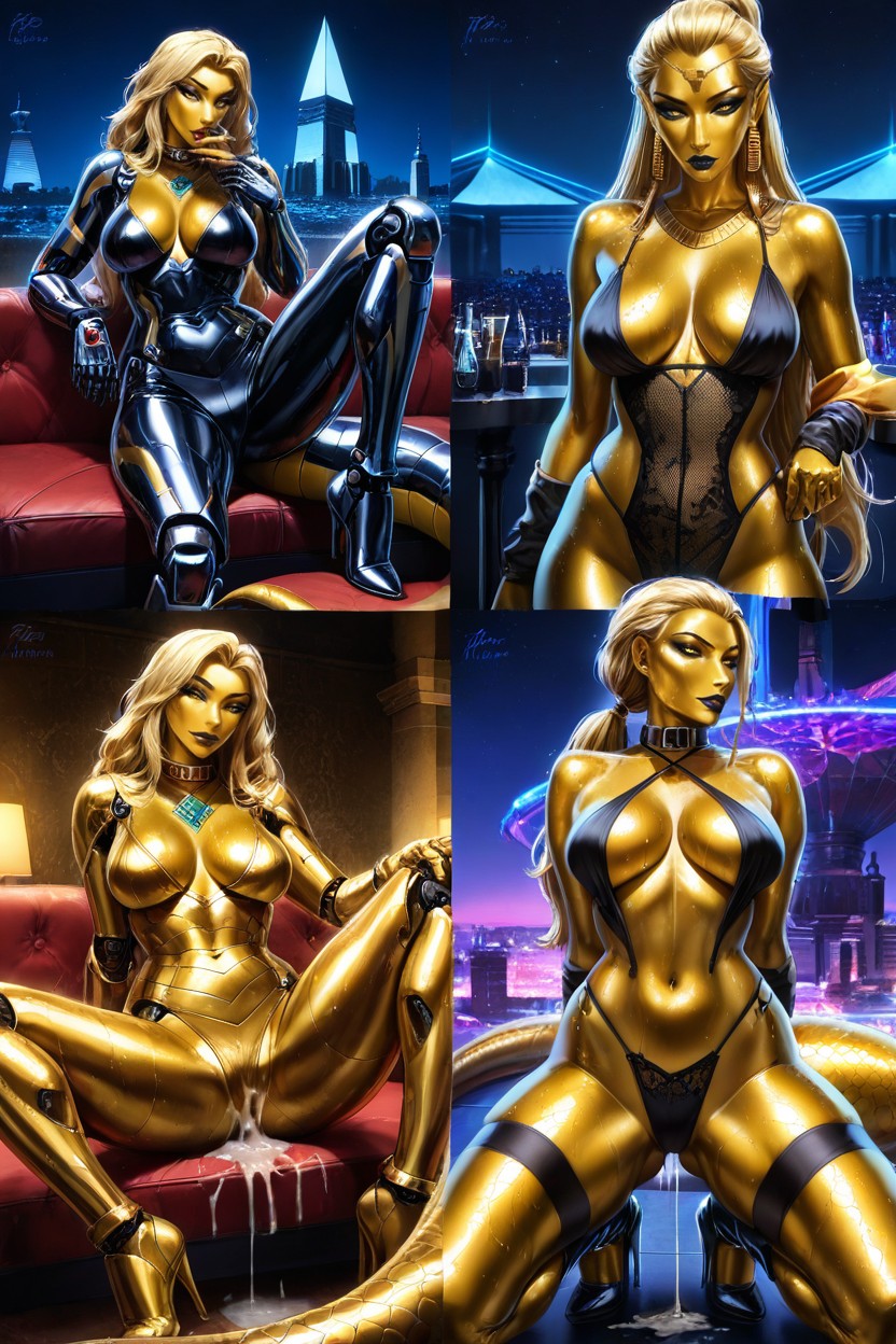 Mistress, Detailed Gold Scales, Lamia Furry AI Porn