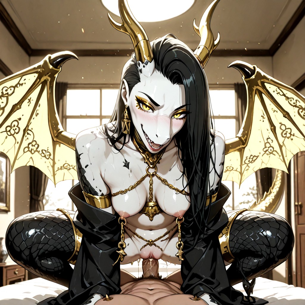 Luxurious Long Hair, Dark Scaly Body Angular Dragon Snout And Sharp Teeth, Delgada Furry IA