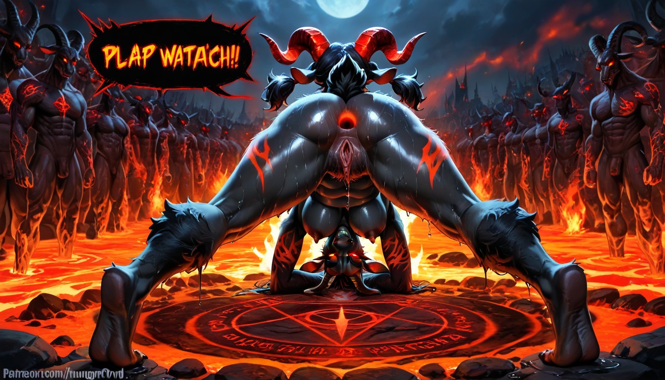Black Hair, Glowing Bright Red Eyes, Lava Furry AI Porn