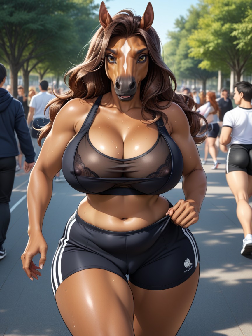 Modern City, Breasts Exposed, Running Furry AI Porn