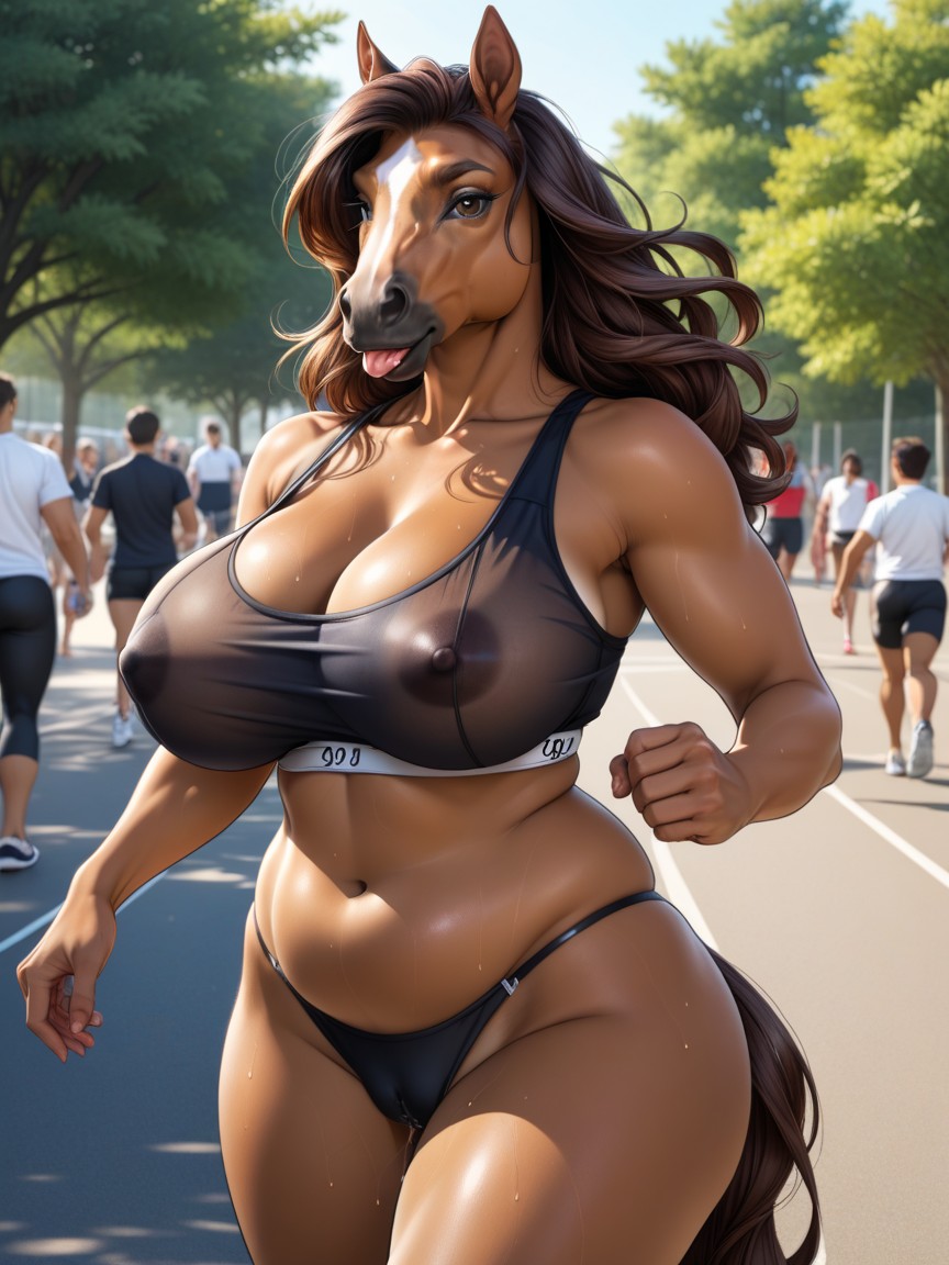 跑步, Huge Ass, Cleavage 兽人AI色情
