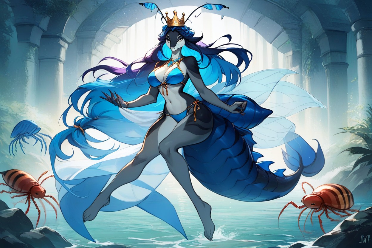 Whole Body, Dark Blue Hair, Motion Blur Furry AI Porn