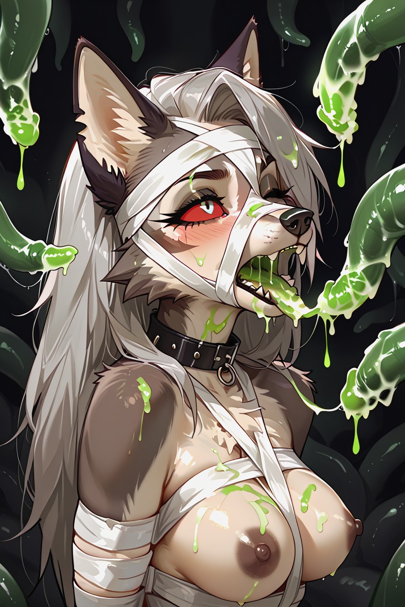 Restained By Tentacles, White Iris, Green Cum On Eyelashes Furry IA