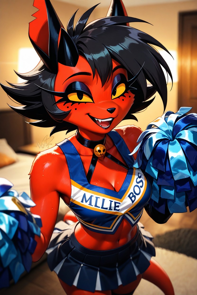 Cheerleader, Red Skin, High Detail Furry AI Porn