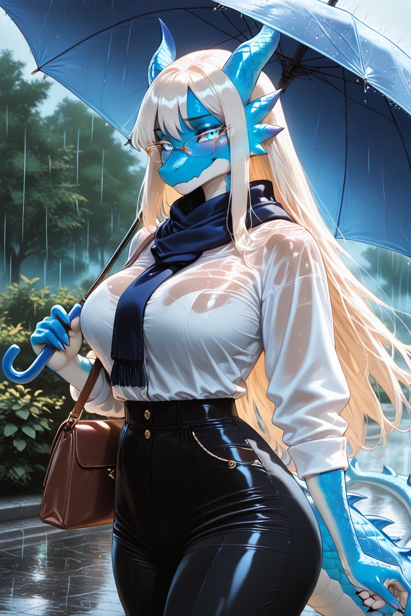 Glowing Eyes, Claws, Black Trousers Furry AI Porn