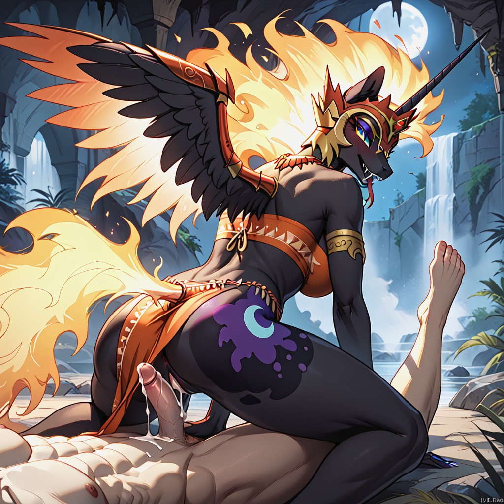 Nightmare Moon Have Black Body And Cosmic Hair And Tail, Tribal Markings, 部落服装 AI兽人黄片