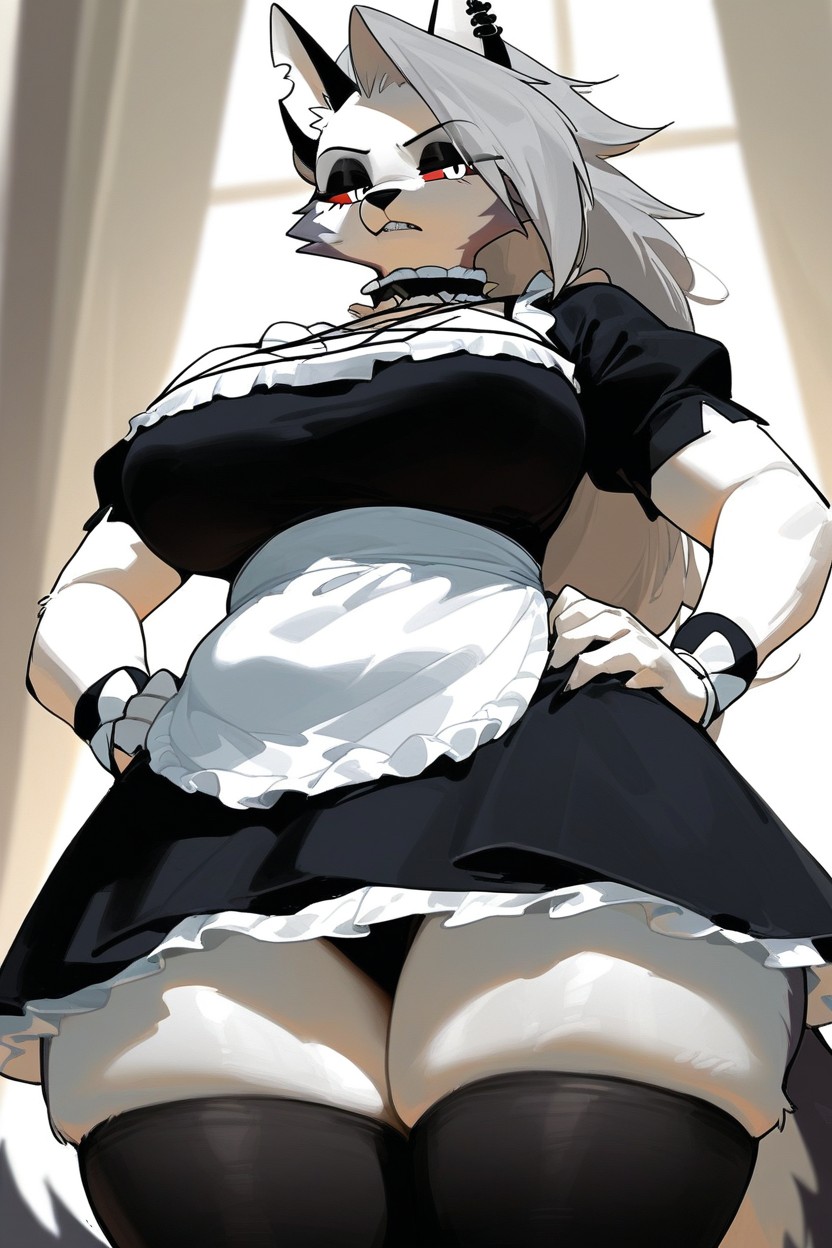 Restraint Collar, White Apron, Large Breasts Furry AI Porn