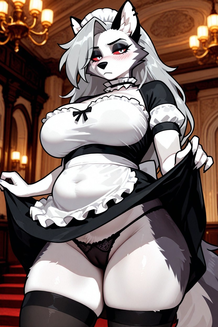 Standing Elegantly, Black Eyeshadow, White Apron Furry AI Porn