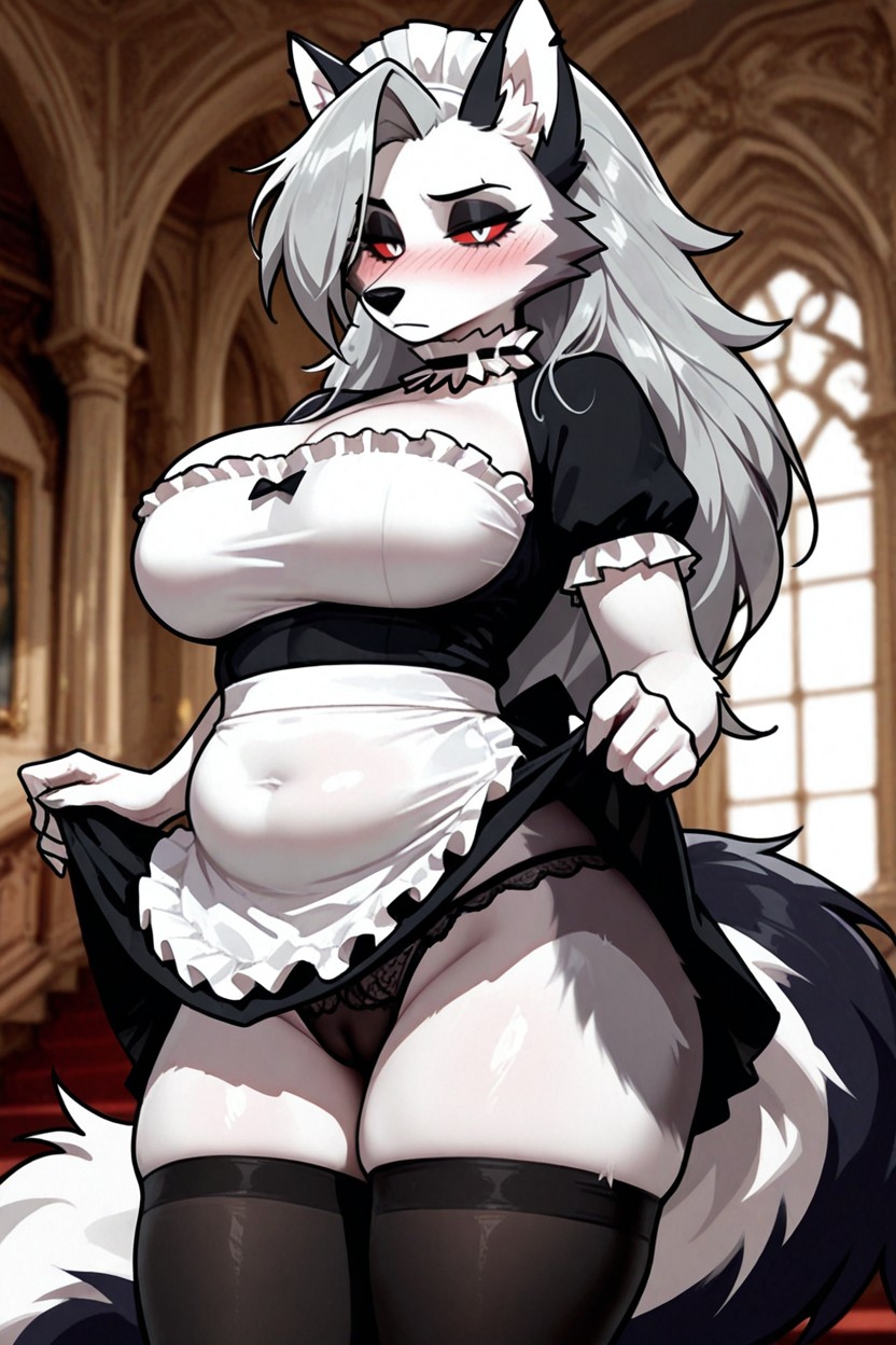 White Apron, Loona Female, Heavy Blushing Фурри AI порно