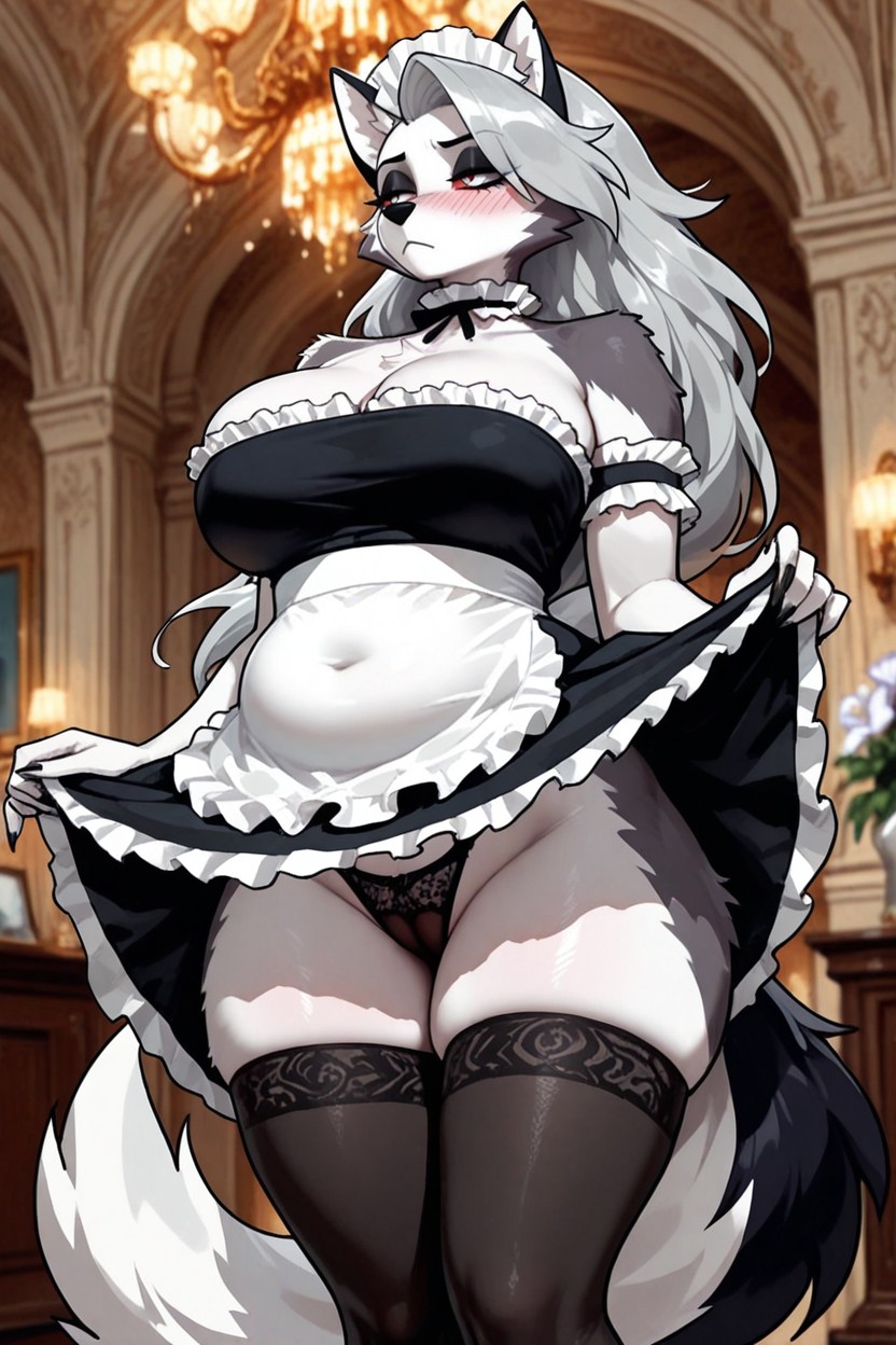 French Maid Black Cloth And White Frills Headband, French Maid Outfit, Grainy Furry AI Porn