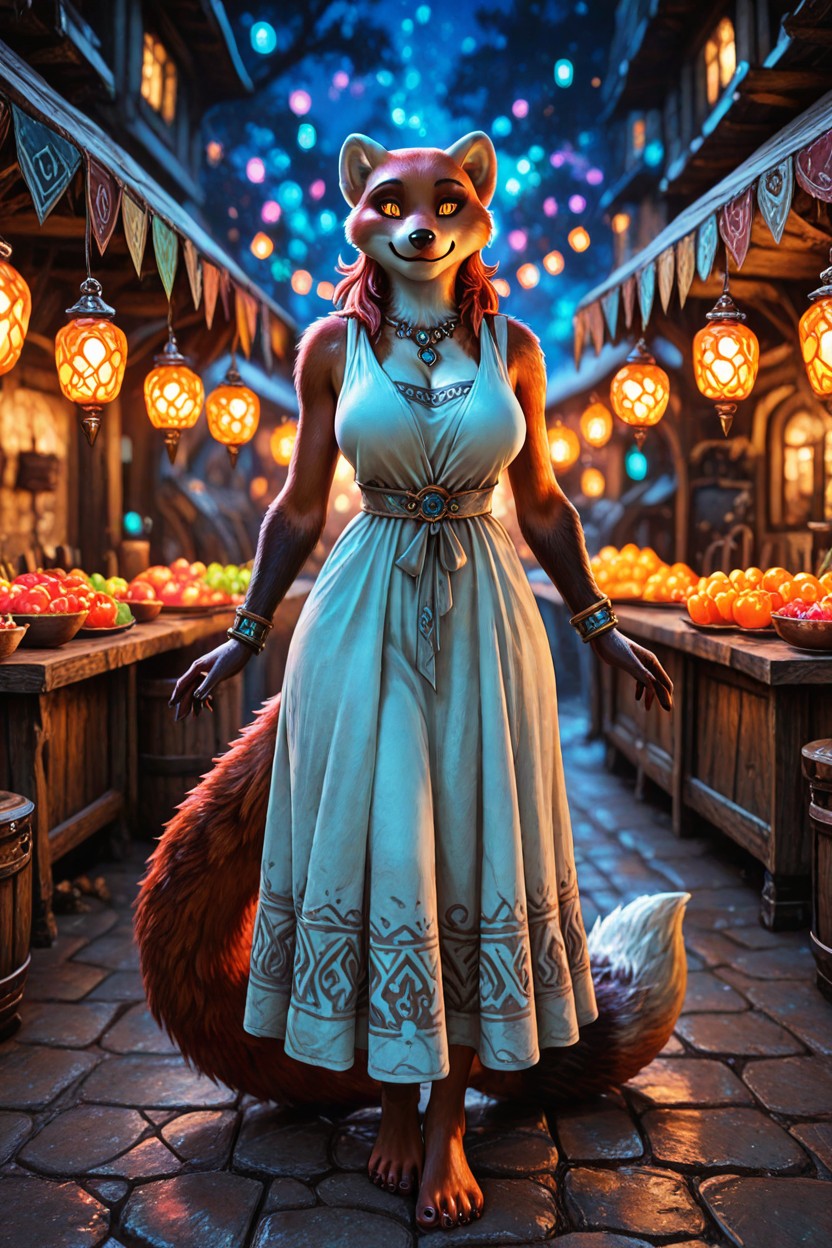 Beautiful Adult Anthropomorphic Weasel Woman, Colorful Lights, Vibrant Colors ファーリーAIポルノ