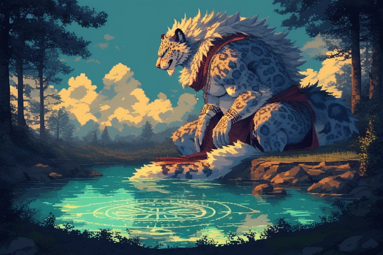 Blue Snow Leopard, Big Fuzzy Body Fur, High Resolution Furry AI Porn