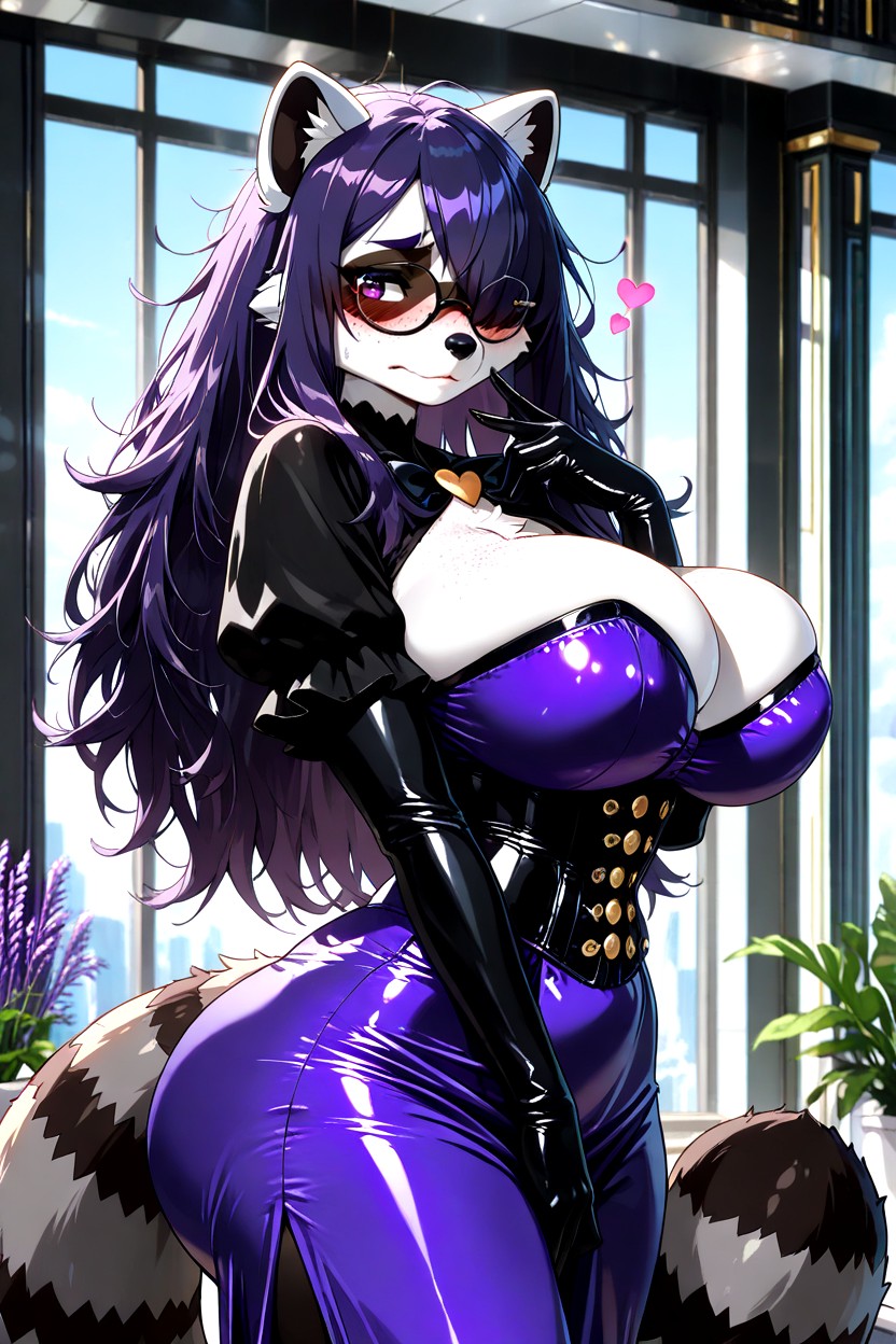 Raccoon_markings, Solo, Female AI獸人黃片