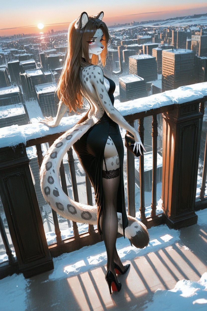 Fit Abdomen, Snow Leopard, Wide Hips Furry AI Porn