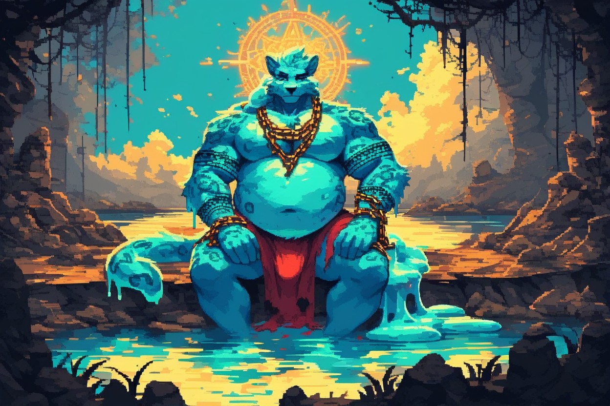 Sitting Down, Flaccid Penis, Corrupted Image Effect Furry IA