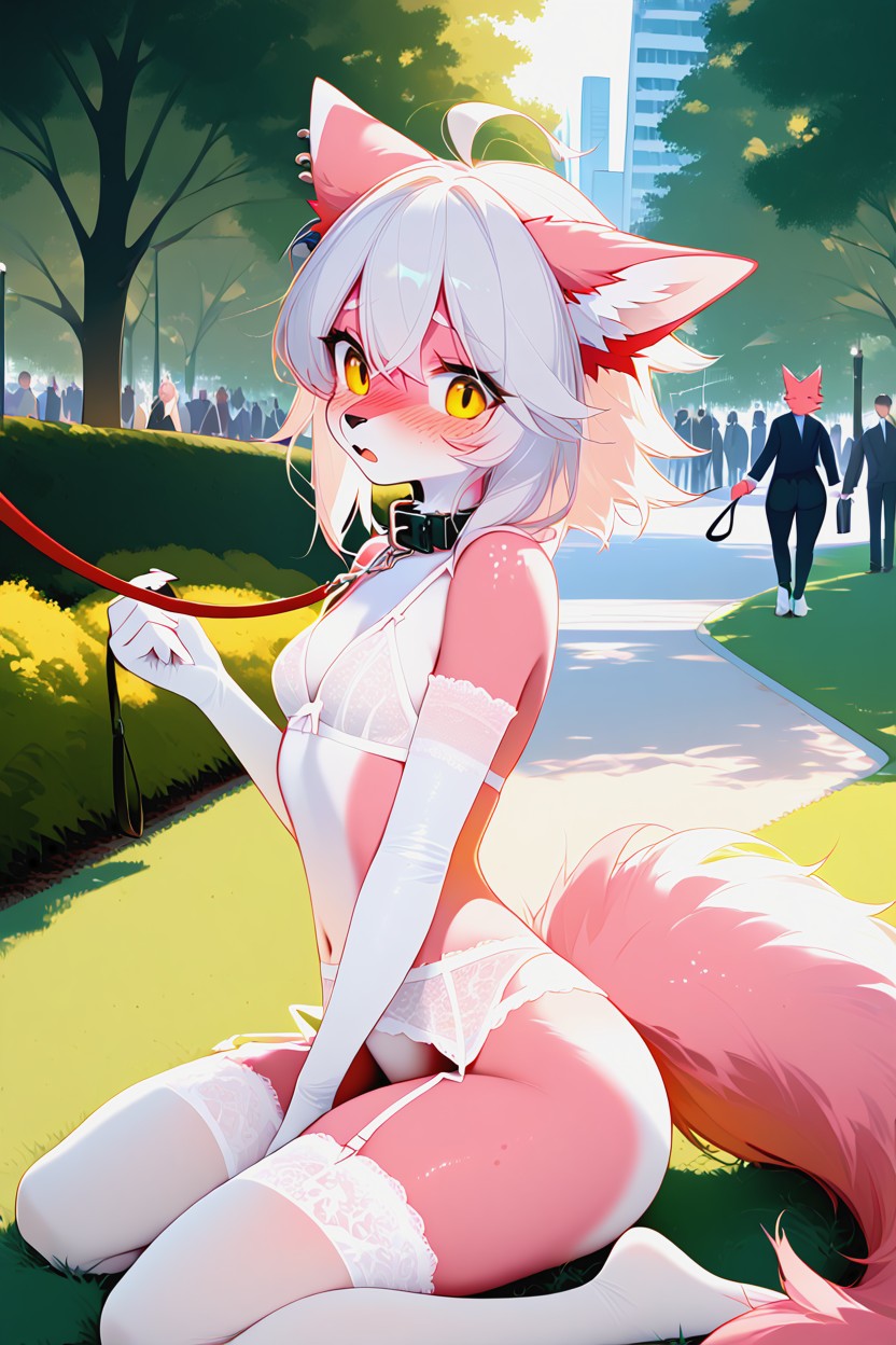 Arm Gloves, Light Pink Fur, Outside Furry AI Porn