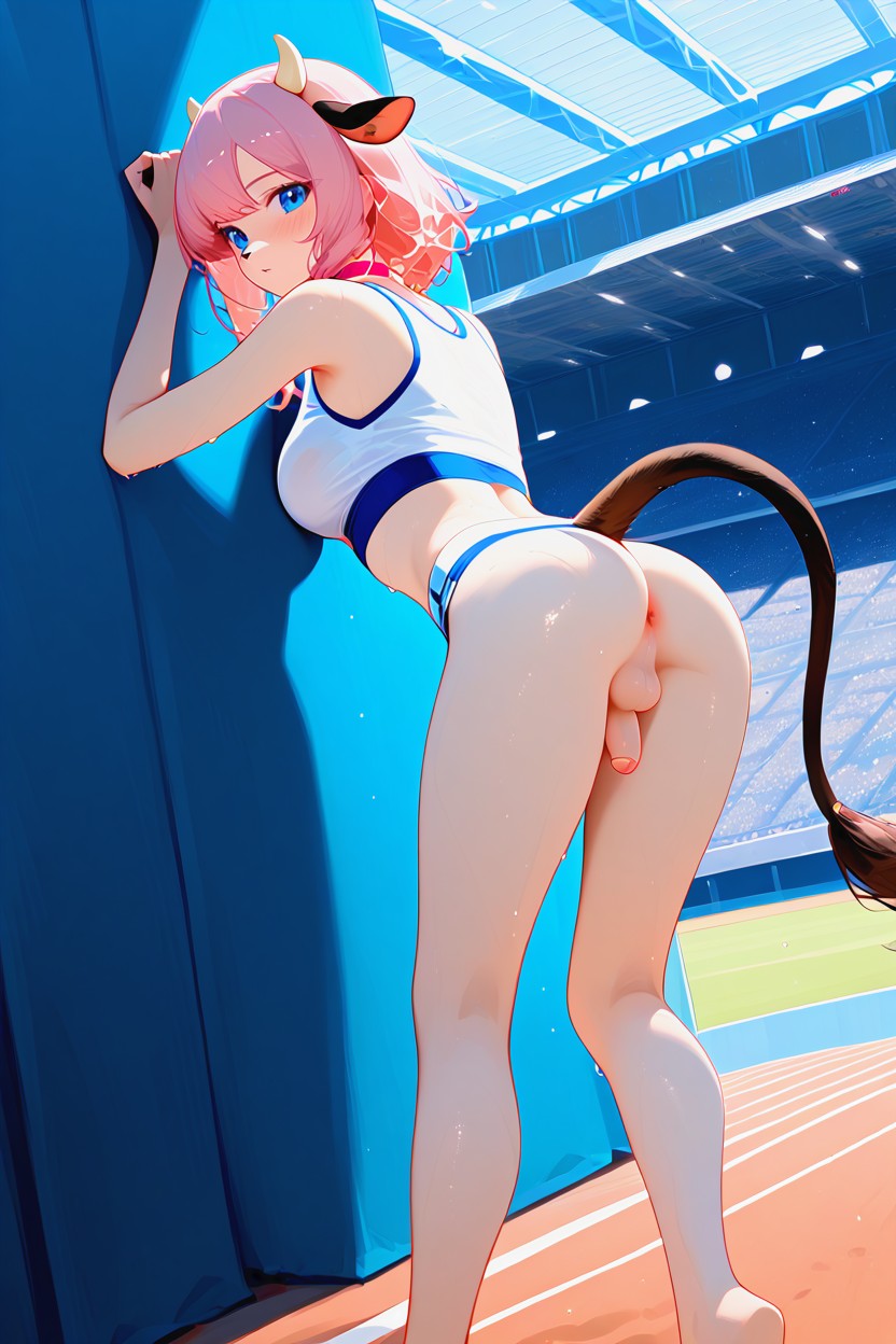 Sleeveless Sports Bra, Rear View, Blue Eyes ファーリーAIポルノ