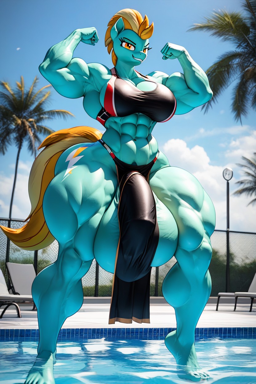 非常に筋肉質, Huge Feathered Wings, Long Legs ファーリーAIポルノ