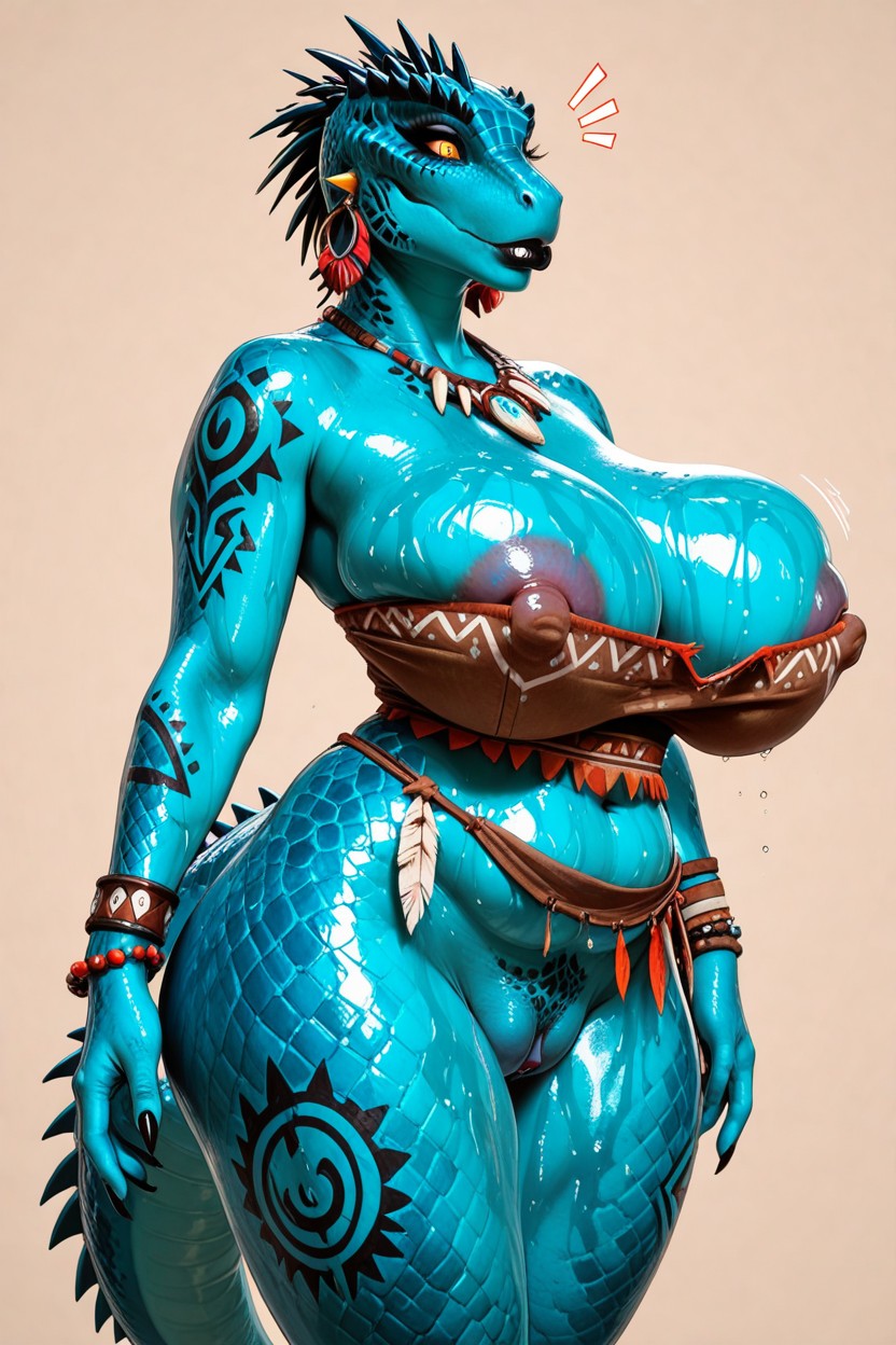 Thunder Thighs, Bald, Colossal Bulging Breasts Furry AI Porn