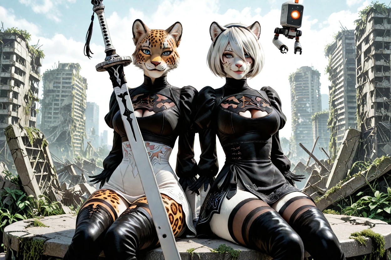 Her Long White Yorha Heavy Sword, Athletic Build, Symmetrical Pose AI獸人黃片
