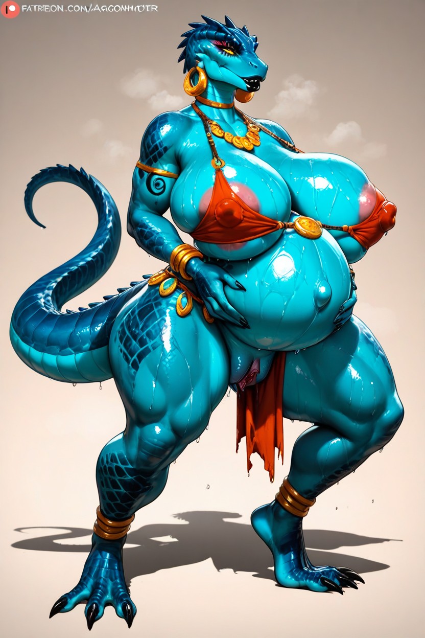 Blue Scales, Breasts Out, Pussy Partially Seen Furry IA