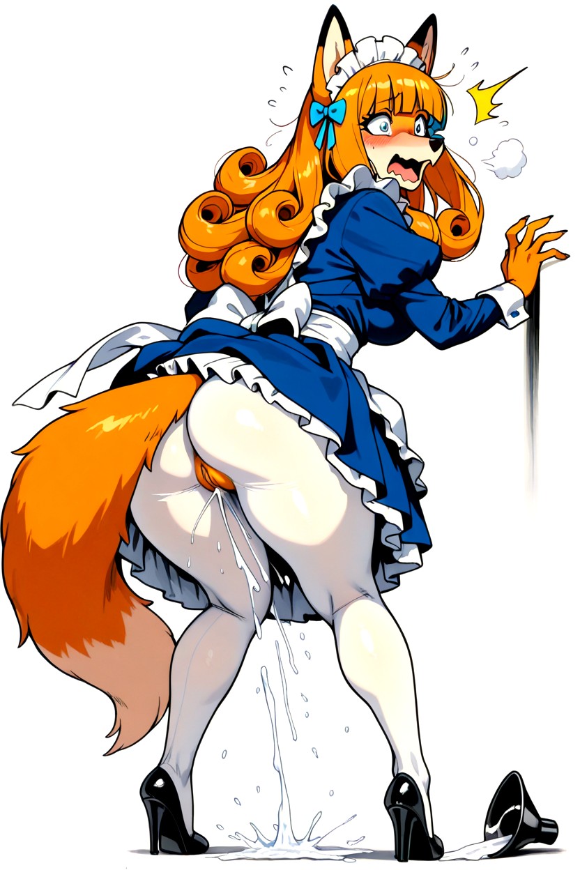 Fluffy Tail, Blue Maid Dress, Standing Furry IA
