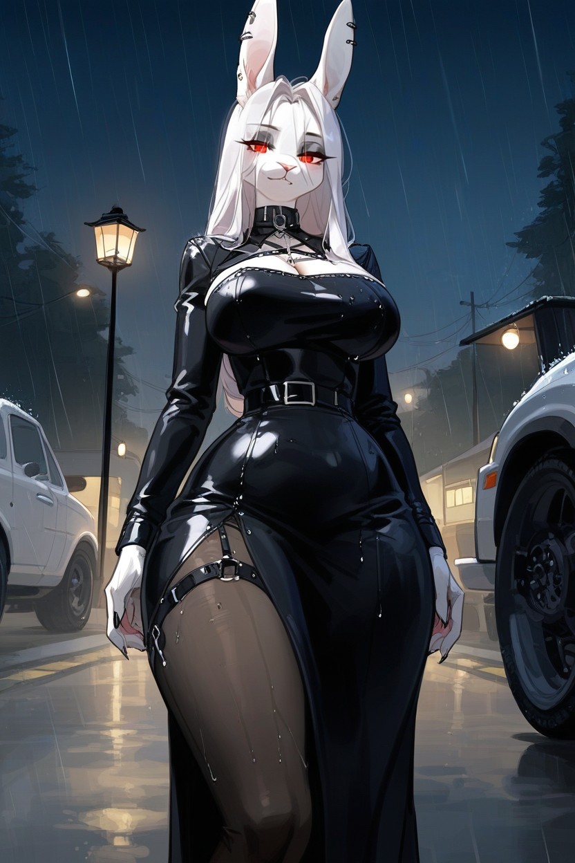 Sharp Focus, Large Bust, Anthro Rabbit Woman In A Gothic Style Furry IA