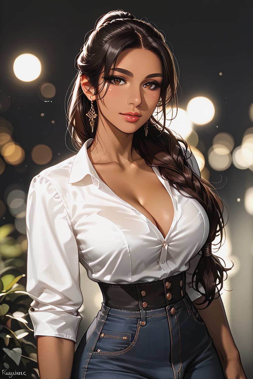 Keeping Full Focus On Her Face And Upper Body The Lighting Is Soft Yet Directional, Largo, Viento En El Pelo Furry IA