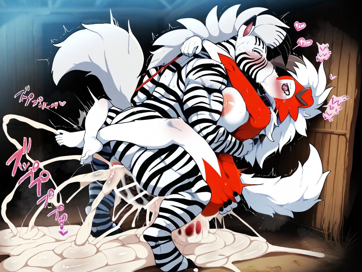 Bouncing Breasts, Female Lycanroc, Cum Flooding 퍼리 AI 포르노