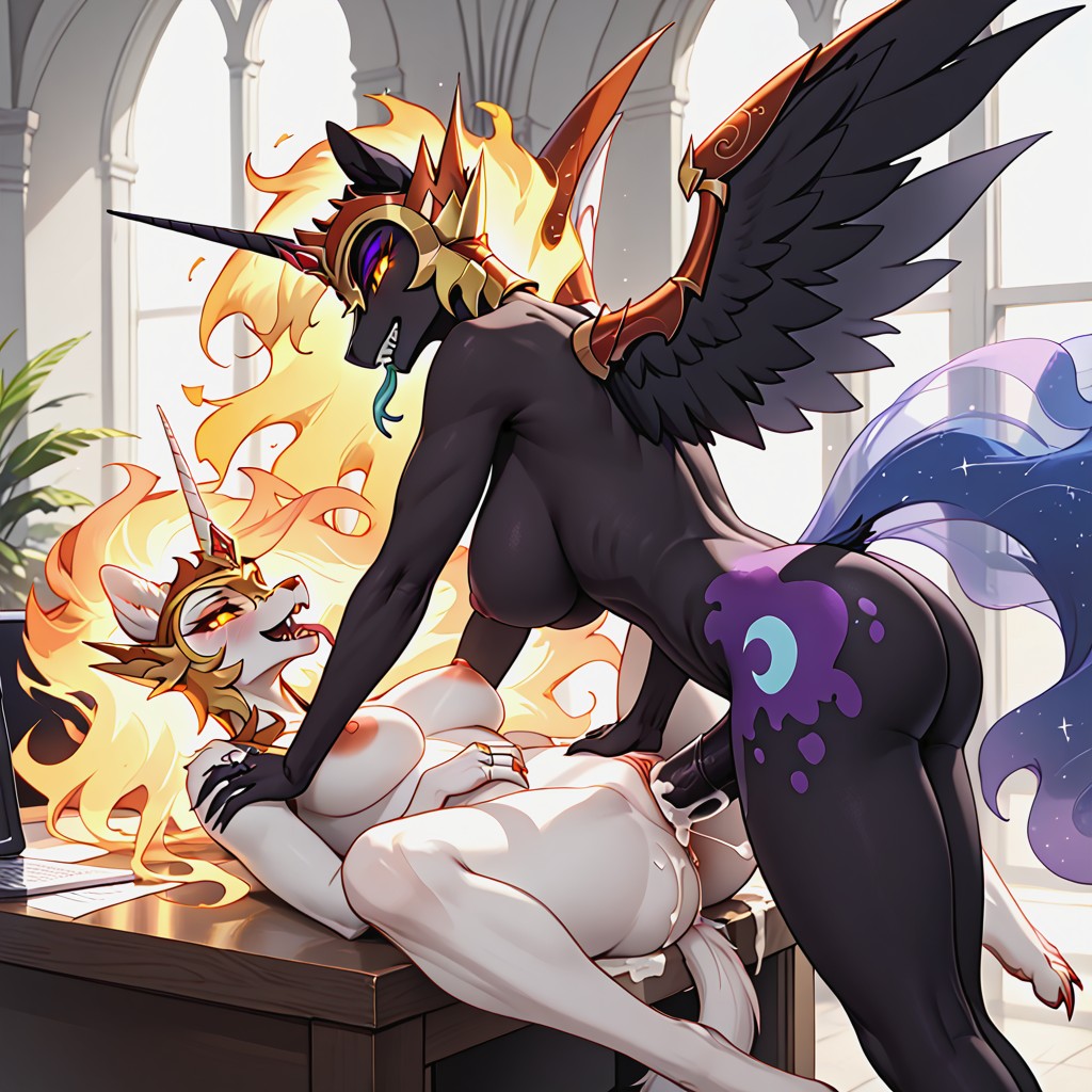 Anthro, Mature, Nightmare Moon Have Black Body And Cosmic Hair And Tail Furry IA
