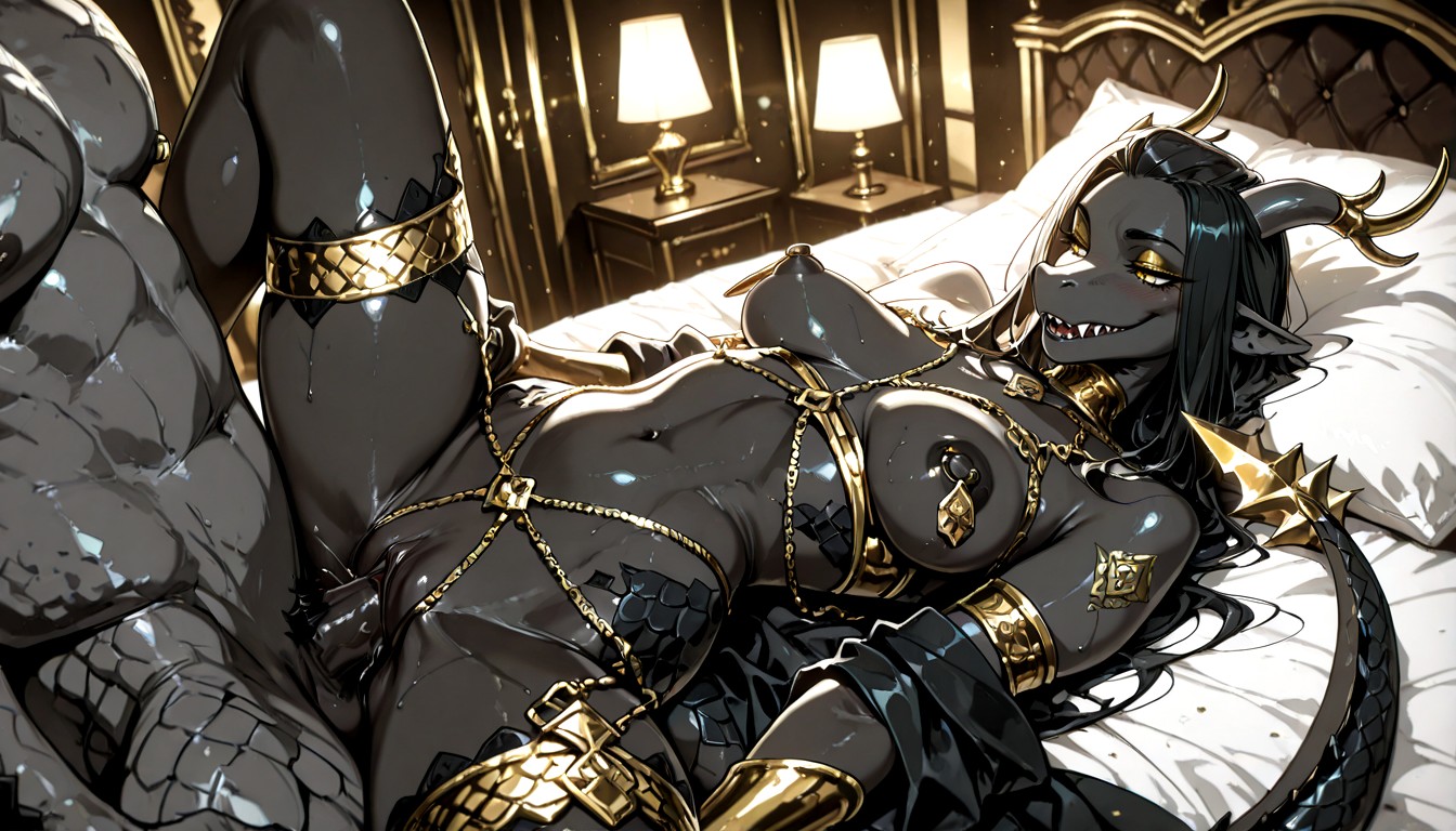 Close View, Elaborate Body Ornamentation And Jewelry, 마른 체형 퍼리 AI 포르노